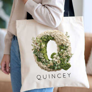 Personalized Monogram Floral Faux Bridesmaid Favor Tote Bag