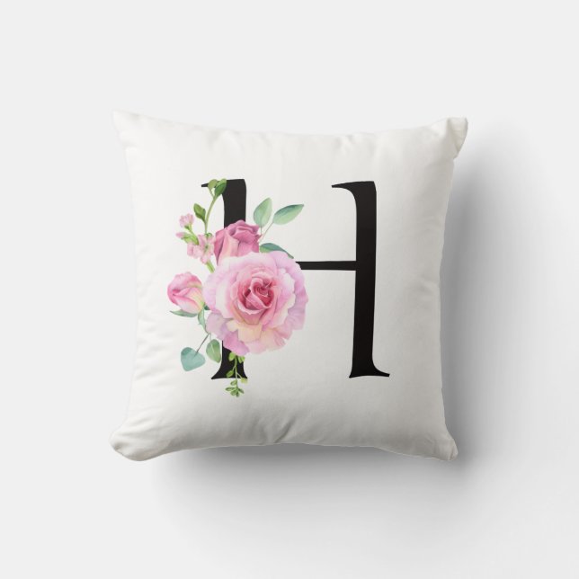 Personalized Monogram Floral Initial H Pillow  (Front)