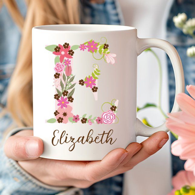 Personalized Monogram Floral Letter E Coffee Mug (Personalized Monogram Floral Letter E Coffee Mug)