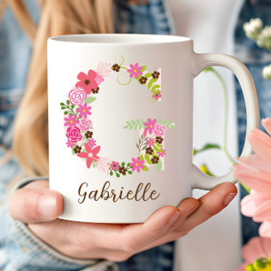 Personalized Monogram Floral Letter G Coffee Mug