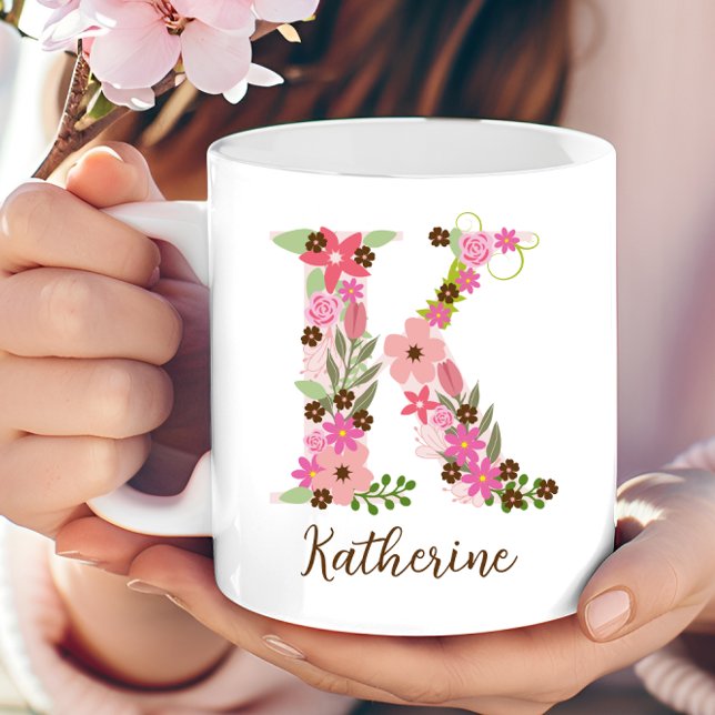 Personalized Monogram Floral Letter K Coffee Mug (Personalized Monogram Floral Letter K Coffee Mug)