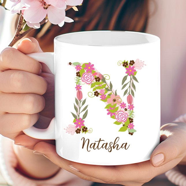 Personalized Monogram Floral Letter N Coffee Mug (Personalized Monogram Floral Letter N Coffee Mug)