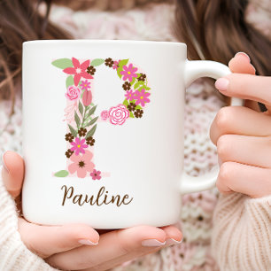 Personalized Monogram Floral Letter P Coffee Mug