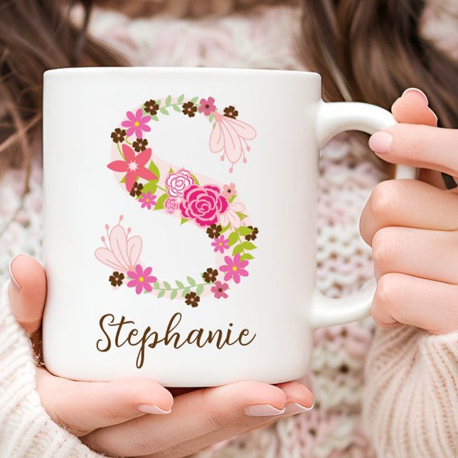 Personalized Monogram Floral Letter S Coffee Mug (Personalized Monogram Floral Letter S Coffee Mug)