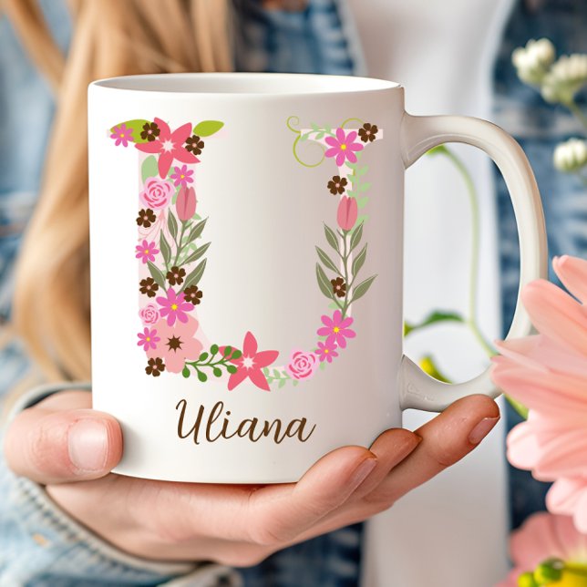 Personalized Monogram Floral Letter U Coffee Mug (Personalized Monogram Floral Letter U Coffee Mug)