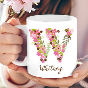 Personalized Monogram Floral Letter W Coffee Mug