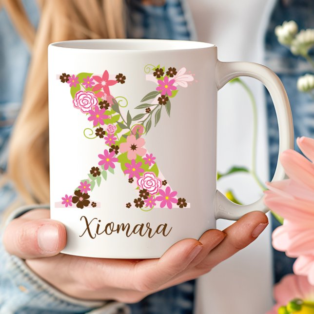 Personalized Monogram Floral Letter X Coffee Mug (Personalized Monogram Floral Letter X Coffee Mug)