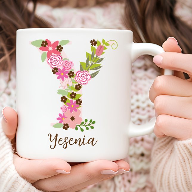 Personalized Monogram Floral Letter Y Coffee Mug (Personalized Monogram Floral Letter Y Coffee Mug)