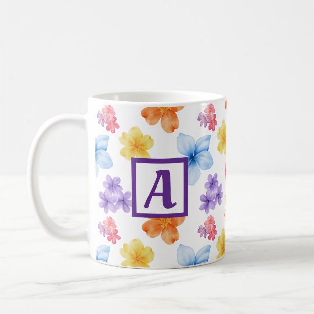 Personalized Monogram Floral Pattern  Coffee Mug (Left)
