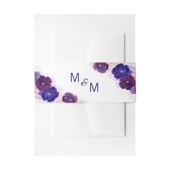 Personalized Monogram Floral Purple Plum Wedding Invitation Belly Band (Front Example)