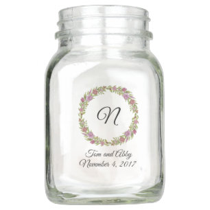 Personalized Monogram Floral Wreath Mason Jar