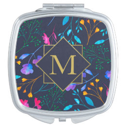 Personalized Monogram FloralPattern Compact Mirror