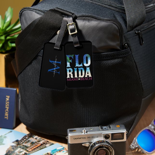 Personalized Monogram Florida, Miami Beach Luggage Tag (Front & Back)