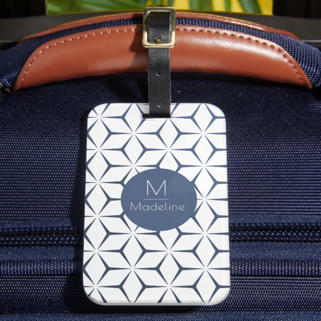 personalized monogram geometric blue  luggage tag (Front Insitu 2)