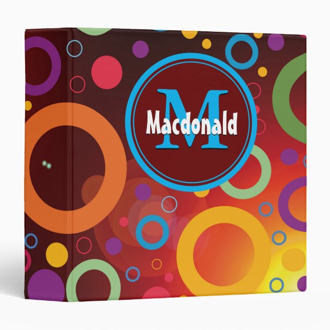 Personalized Monogram Geometric Circles ORANGE 3 Ring Binder (Front/Spine)