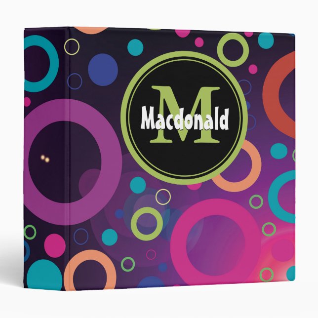 Personalized Monogram Geometric Circles PURPLE 3 Ring Binder (Front/Spine)