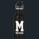 Personalized monogram gift sports water bottle<br><div class="desc">Personalized monogram gift sports water bottle. Black and white Stainless steel metallic color. Sporty gift idea for coach, players, team mates and sports fans. Modern typography design with custom name, funny quote, slogan or monogram. Create your own unique monogrammed drink bottle. Suitable for men, women and kids / children. Cute...</div>