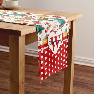 Personalized Monogram Gingerbread Cookie Christmas Short Table Runner