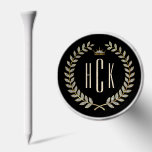 Personalized Monogram Glittery Laurel Wreath Golf Tees<br><div class="desc">Personalized monogram with glittery gold laurel wreath. Custom black background.</div>