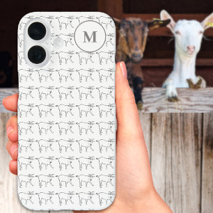 Personalized Monogram Goat Black & White Line Art iPhone 16 Case