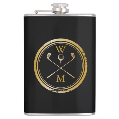 Personalized Monogram Gold And Black Flask