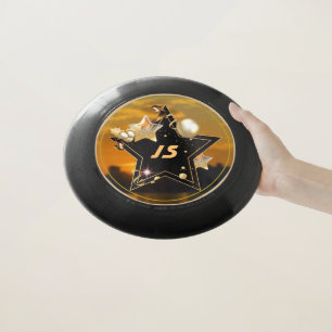 Personalized Monogram Gold Black Metallic Stars Wham-O Frisbee