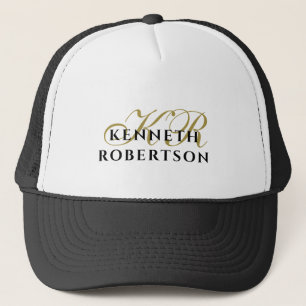 Personalized Monogram Gold Black Minimalist Simple Trucker Hat