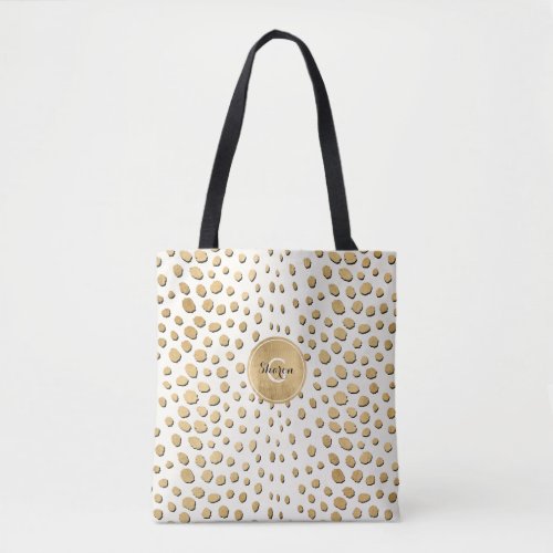 Personalized Monogram Gold Cheetah Animal Print Tote Bag