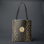 Personalized Monogram Gold Cheetah Animal Print Tote Bag<br><div class="desc">Chic stylish Cheetah animal print pattern design in gold on color editable black background with personalized monogram and name,  great personalized bridesmaid gifts.</div>