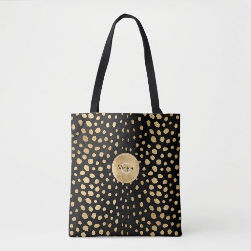 Personalized Monogram Gold Cheetah Animal Print Tote Bag