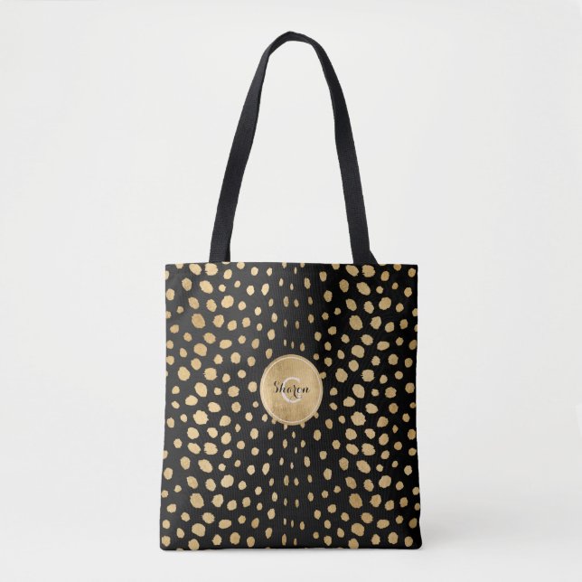 Personalized Monogram Gold Cheetah Animal Print Tote Bag (Front)