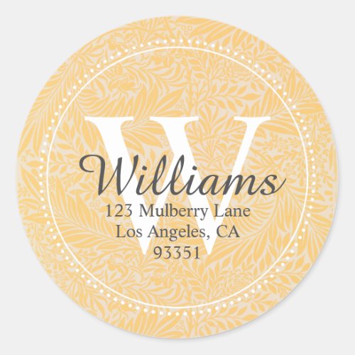 Personalized Monogram Gold Floral Return Address Classic Round Sticker