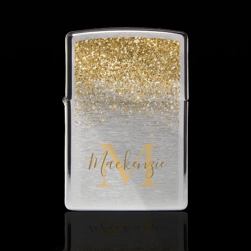 Personalized Monogram Gold Glitter Zippo Lighter