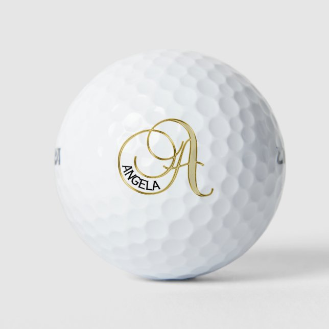 Personalized Monogram Gold Letter A - Gift Golf Balls (Front)