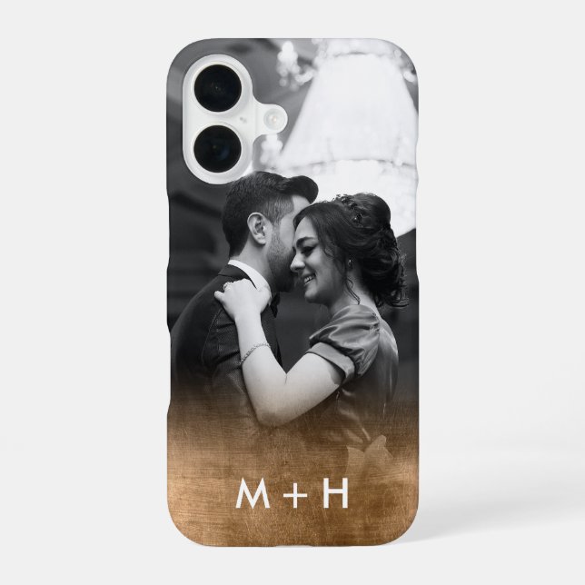 Personalized Monogram Gold Ombre Photo iPhone Case (Back)
