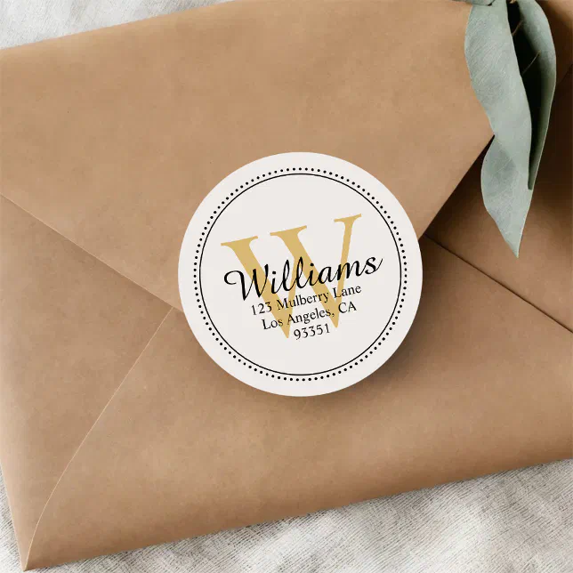 Personalized Monogram Gold Return Address Classic Round Sticker | Zazzle