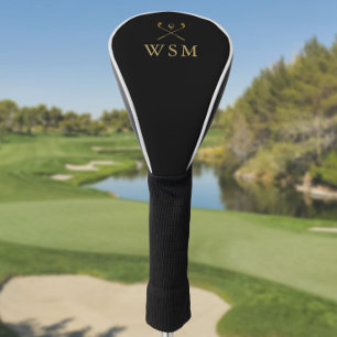 Personalized Monogram Golf Clubs Black And Gold Head Cover