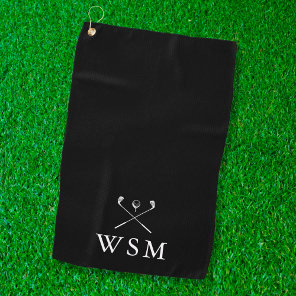 Personalized Monogram Golf Clubs Black And White Golf Towel