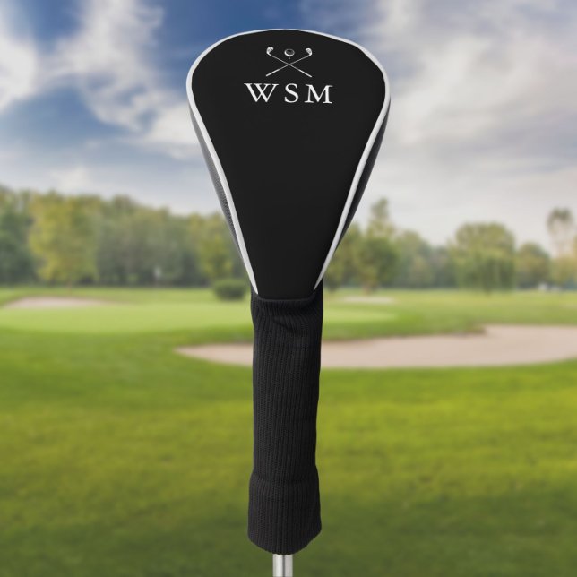 Personalized Monogram Golf Clubs Black And White Head Cover (Creator Uploaded)