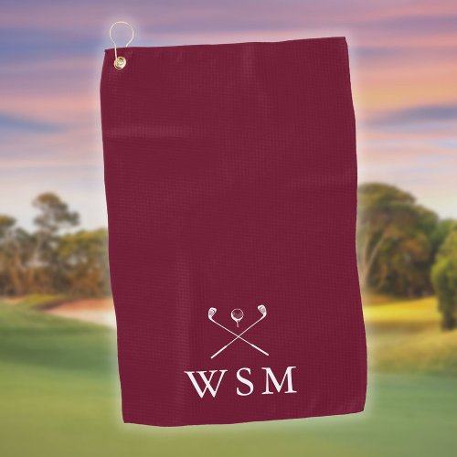 Personalized Monogram Golf Clubs Burgundy Red Golf Towel