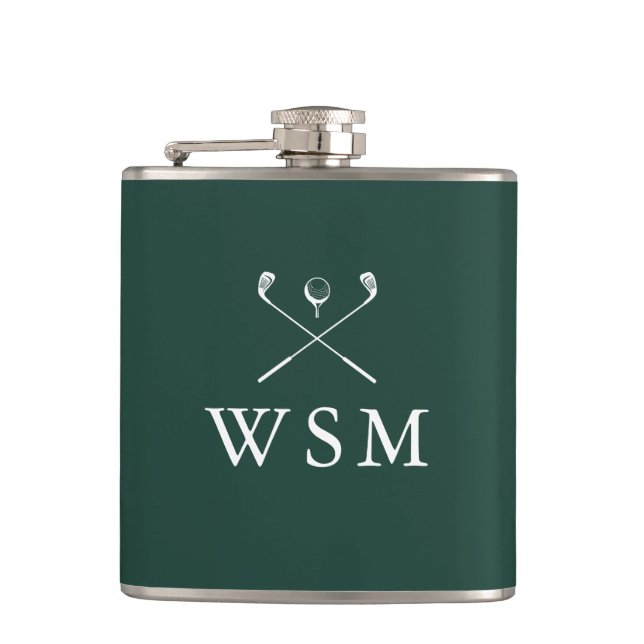Personalized Monogram Golf Clubs Emerald Green Flask (Front)