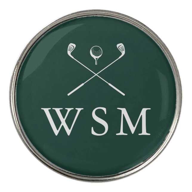 Personalized Monogram Golf Clubs Emerald Green Golf Ball Marker (Front)