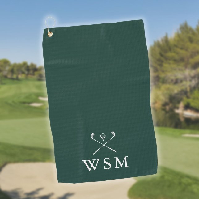 Personalized Monogram Golf Clubs Emerald Green Golf Towel (Personalized Monogram Golf Clubs Emerald Green Golf Towel)