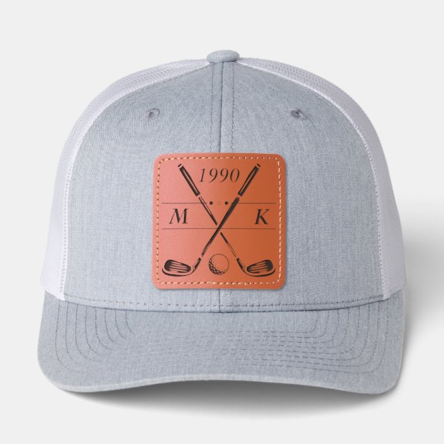 Personalized Monogram Golf Clubs Leather Patch Hat (Front)