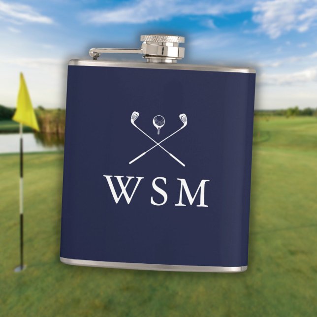 Personalized Monogram Golf Clubs Navy Blue Flask (Personalized Monogram Golf Clubs Navy Blue Flask)