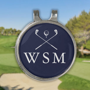 Personalized Monogram Golf Clubs Navy Blue Golf Hat Clip