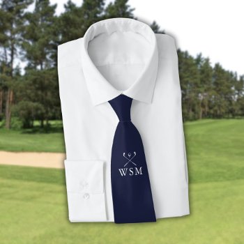 Personalized Monogram Golf Clubs Navy Blue Golf Neck Tie by thisisnotmedesigns at Zazzle