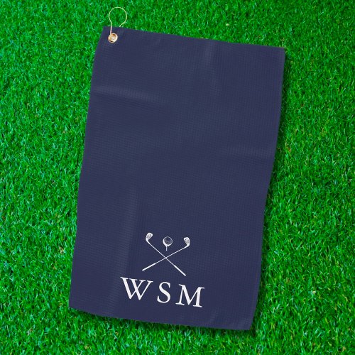Personalized Monogram Golf Clubs Navy Blue Golf Towel