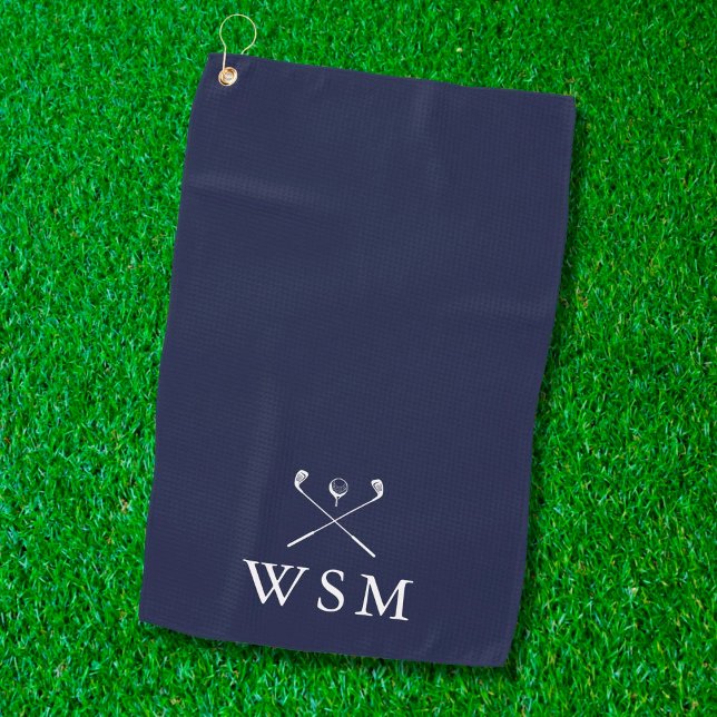 Personalized Monogram Golf Clubs Navy Blue Golf Towel (Creator Uploaded)