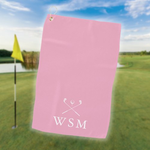 Personalized Monogram Golf Clubs Pink Golf Towel